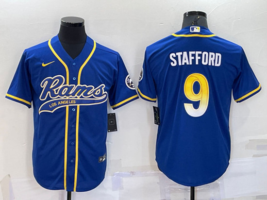 Men's Los Angeles Rams #9 Matthew Stafford Royal With Patch Cool Base Stitched Baseball Jersey